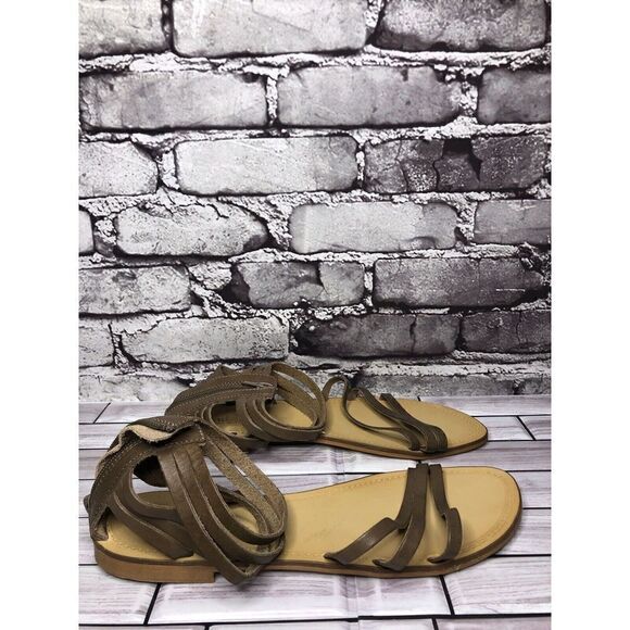 Sundance Taupe Leather Open Strap Back Zip Flats Sandals Women Sz 41EU/10.5M US - Picture 5 of 16